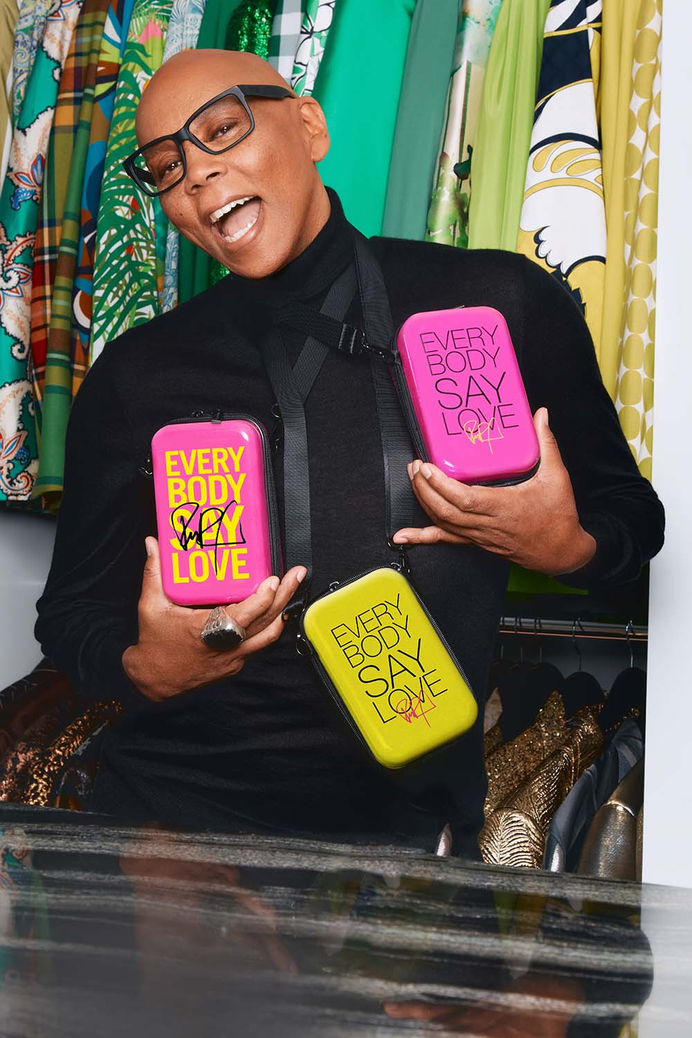 Mini Sac à bandoulière « Everybody Say Love » rose et jaune